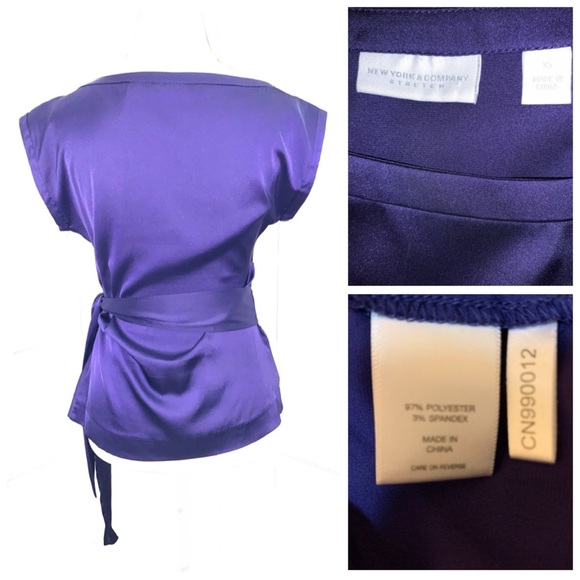 Silky Purple Top with Tie - Picture 3 of 4